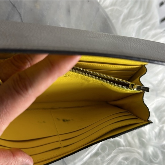 Céline Authentic Long Wallet Taupe & Yellow  Famous Celine Leather EUC - Picture 8 of 14